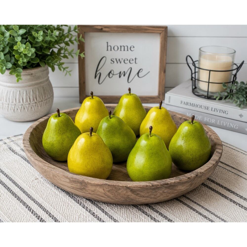 Faux Fruit Pear Decor Lot Plastic Green Yellow Kitchen Centerpiece 8 Pc